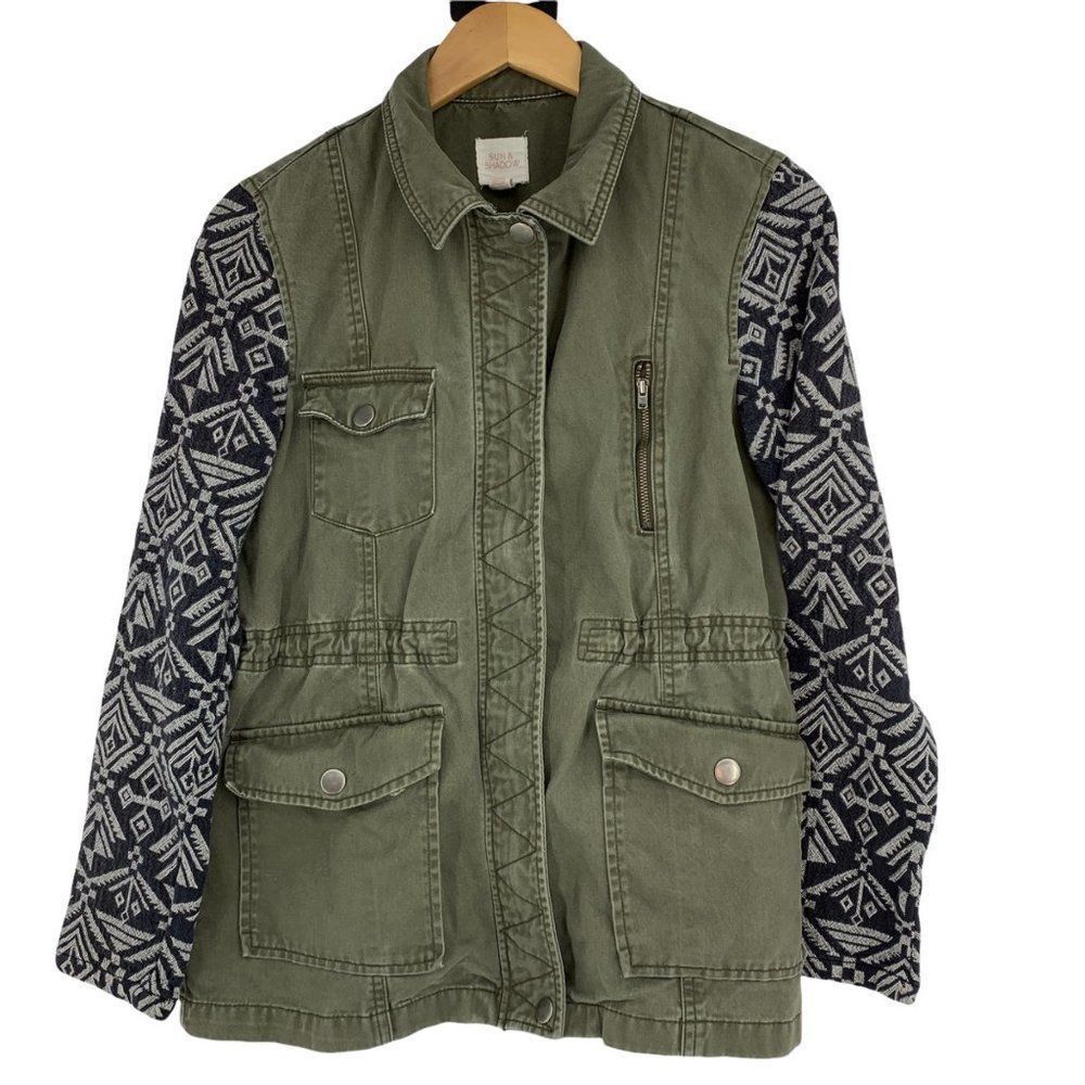 Womens Sun & Shadow Size Small Military tribal Jacket EUC Zipper 0723